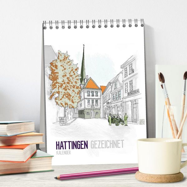 Produktbild: HATTINGEN GEZEICHNET (Tischkalender 2026 DIN A5 hoch), CALVENDO Monatskalender