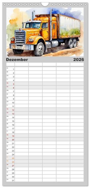 Produktbild: Familienplaner 2026 - Nostalgische Trucks mit 5 Spalten (Wandkalender, 21 x 45 cm) CALVENDO