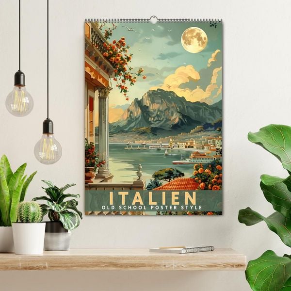 Produktbild: Italien - Old School Poster Style (Wandkalender 2026 DIN A2 hoch), CALVENDO Monatskalender