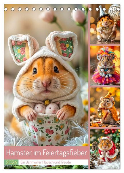 Hamster im Feiertagsfieber - Ein Jahr voller Flausch und Freude (Tischkalender 2026 DIN A5 hoch), CALVENDO Monatskalender