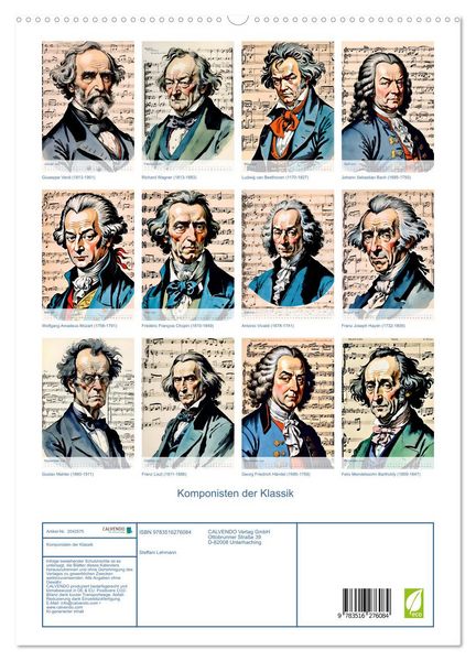 Produktbild: Komponisten der Klassik (hochwertiger Premium Wandkalender 2026 DIN A2 hoch), Kunstdruck in Hochglanz
