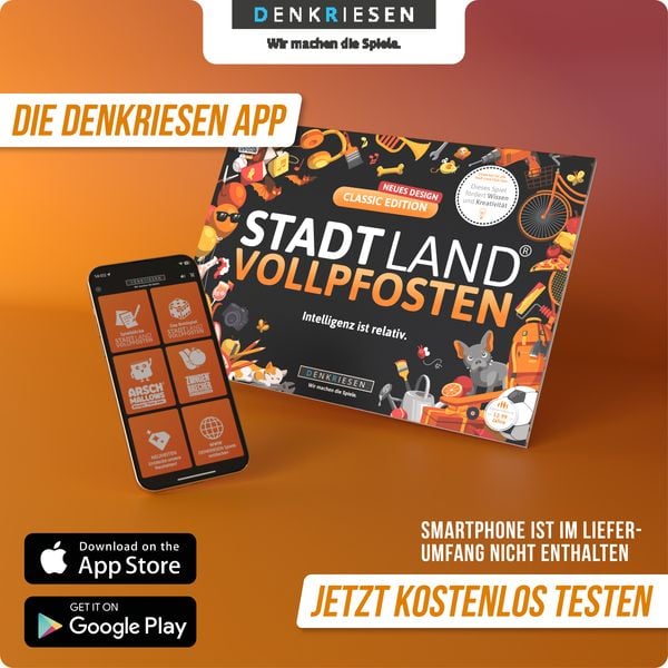 Denkriesen - Stadt Land Vollpfosten® - Classic Edition - "intelligenz ist Relativ." - A4