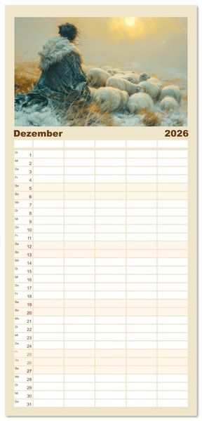 Produktbild: Familienplaner 2026 - Bei den Schafen - Malerische Reise mit 5 Spalten (Wandkalender, 21 x 45 cm) CALVENDO