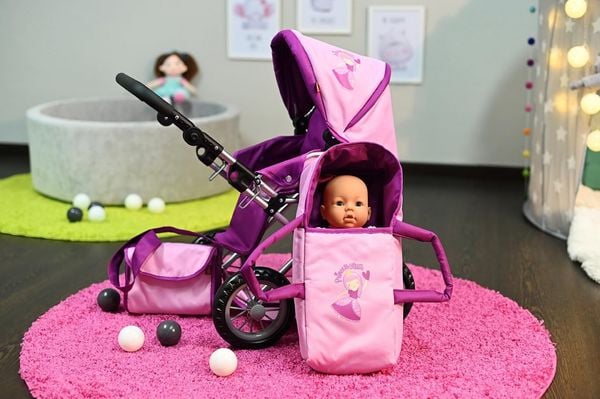 Produktbild: Knorrtoys 63137 - Kombi-Puppenwagen Ruby Princess Pink, mit Zubeh&ouml;r, umbaubar, Schieberh&ouml;he: 34-62cm