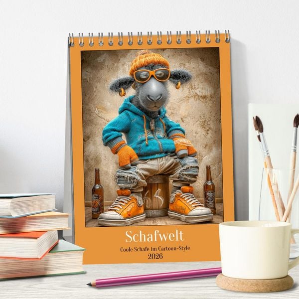 Produktbild: Schafwelt. Coole Schafe im Cartoon-Style (Tischkalender 2026 DIN A5 hoch), CALVENDO Monatskalender