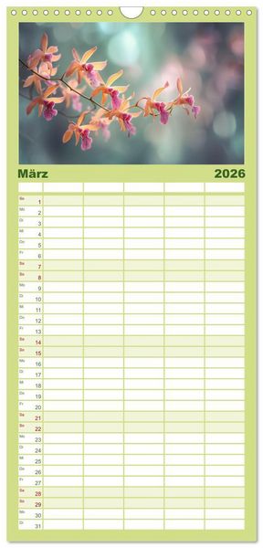 Produktbild: Familienplaner 2026 - Im Schatten der Orchidee mit 5 Spalten (Wandkalender, 21 x 45 cm) CALVENDO