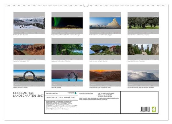 Produktbild: GROSSARTIGE LANDSCHAFTEN 2027 (Wandkalender 2027 DIN A2 quer), CALVENDO Monatskalender