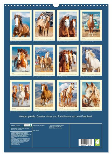 Produktbild: Westernpferde. Quarter Horse und Paint Horse auf dem Farmland (Wandkalender 2027 DIN A3 hoch), CALVENDO Monatskalender