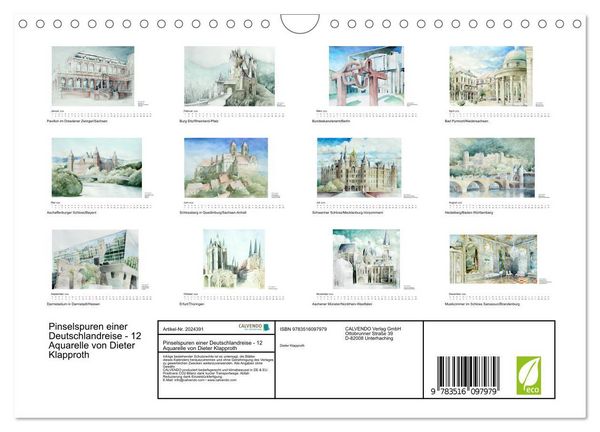 Produktbild: Pinselspuren einer Deutschlandreise - 12 Aquarelle von Dieter Klapproth (Wandkalender 2026 DIN A4 quer), CALVENDO Monatskalender
