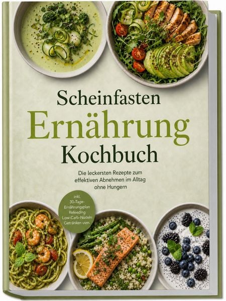 Produktbild: Scheinfasten Ern&auml;hrung Kochbuch: Die leckersten Rezepte zum effektiven Abnehmen im Alltag ohne Hungern &ndash; inkl. 30-Tage-Ern&auml;hrungsplan, Refeeding, Low-Carb-Nudeln, Getr&auml;nken uvm.