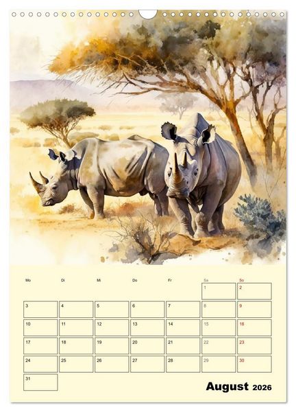 Produktbild: Sch&ouml;ne Aquarelle. Darstellungen von Afrikas Wildtieren (Wandkalender 2026 DIN A3 hoch), CALVENDO Monatskalender