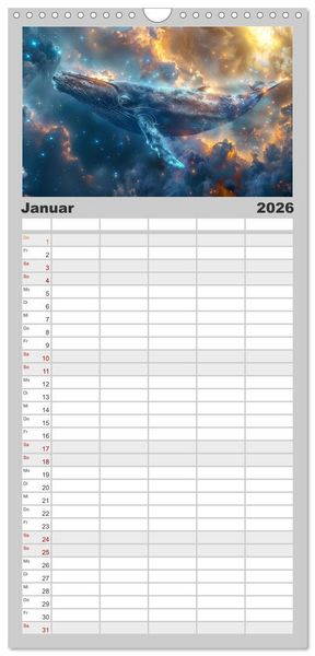 Produktbild: Familienplaner 2026 - Tiere im Weltraum mit 5 Spalten (Wandkalender, 21 x 45 cm) CALVENDO
