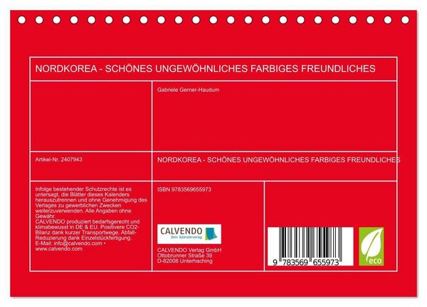 Produktbild: NORDKOREA - SCH&Ouml;NES UNGEW&Ouml;HNLICHES FARBIGES FREUNDLICHES (Tischkalender 2027 DIN A5 quer), CALVENDO Monatskalender