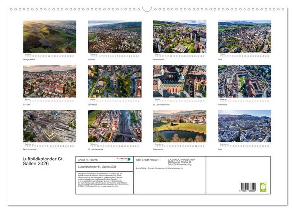 Produktbild: Luftbildkalender St. Gallen 2026 (Wandkalender 2026 DIN A2 quer), CALVENDO Monatskalender