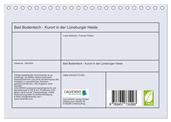 Produktbild: Bad Bodenteich - Kurort in der L&uuml;neburger Heide (Tischkalender 2026 DIN A5 quer), CALVENDO Monatskalender