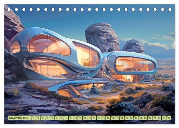 Produktbild: Futuristische moderne Behausungen (Tischkalender 2026 DIN A5 quer), CALVENDO Monatskalender