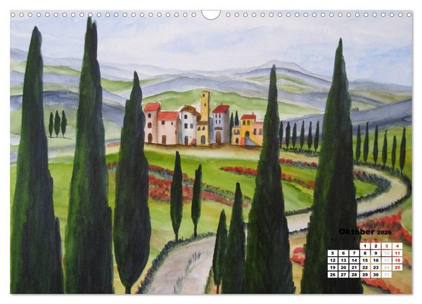 Produktbild: Toskana in Aquarell (Wandkalender 2026 DIN A3 quer), CALVENDO Monatskalender