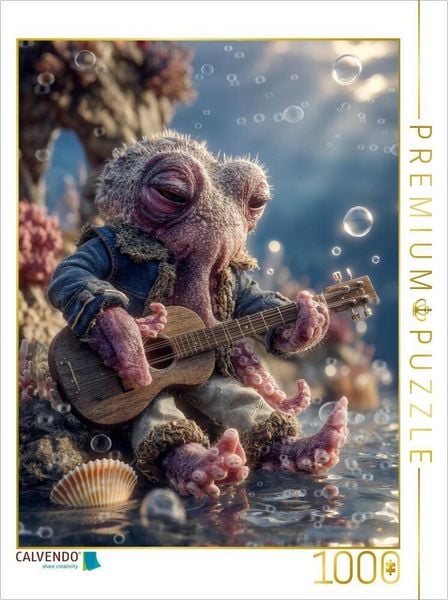 CALVENDO Puzzle Musizierender Oktopus auf Korallenriff - Fantasievolles Kinderpuzzle unter Wasser | 1000 Teile Lege-Größe 64x48cm Foto-Puzzle für