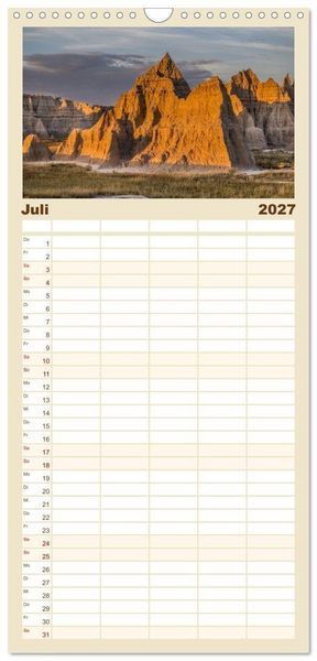 Produktbild: Familienplaner 2027 - Wyoming, South Dakota Colorado mit 5 Spalten (Wandkalender, 21 x 45 cm) CALVENDO