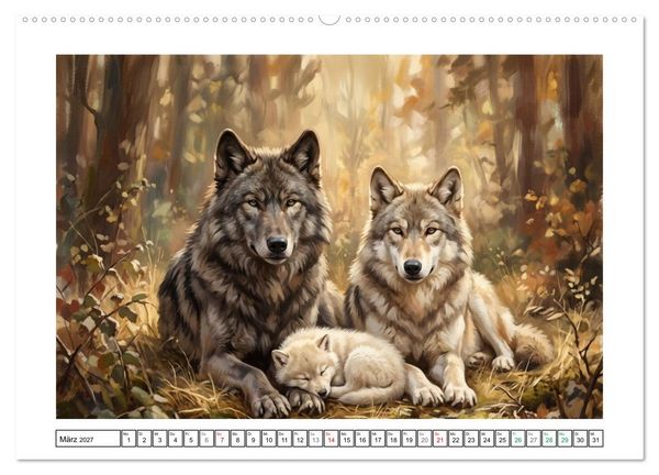 Produktbild: W&ouml;lfe - Die Alpha-Familie (hochwertiger Premium Wandkalender 2027 DIN A2 quer), Kunstdruck in Hochglanz