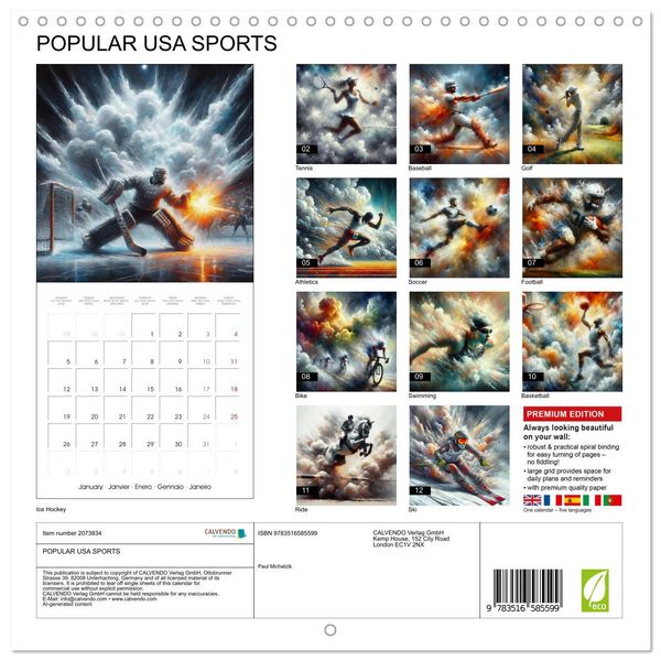 Produktbild: POPULAR USA SPORTS (Wall Calendar 2026 12 &times; 12 Inch) CALVENDO 12 Month Wall Calendar
