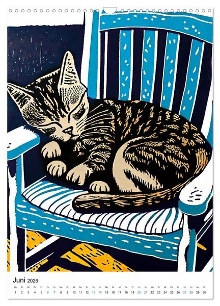Produktbild: Katzen Linolschnitt - Der Kalender mit kunstvollen Portr&auml;ts der Samtpfoten (Wandkalender 2026 DIN A3 hoch), CALVENDO Monatskalender
