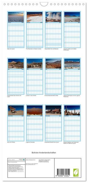 Produktbild: Familienplaner 2027 - Bolivien Andenlandschaften mit 5 Spalten (Wandkalender, 21 x 45 cm) CALVENDO