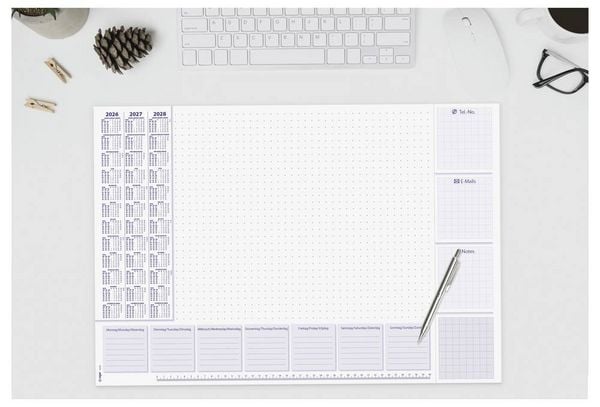 Produktbild: Sigel H6355 Schreibunterlage Wochenplan 2026, 2027, 2028 Wei&szlig; (B x H) 59.5 cm x 41 cm 30 Blatt 1 St.