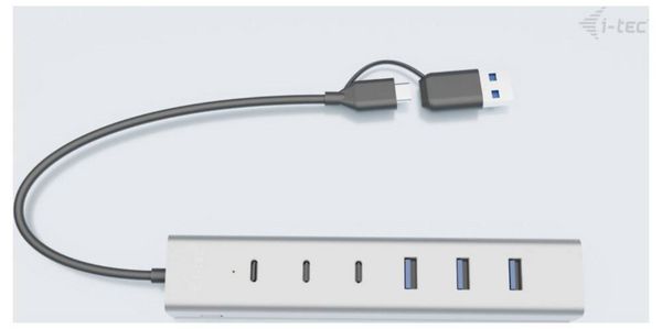 Produktbild: I-tec CAHUBMETAL7 USB-Hub 4+3 Port USB-A, USB-C&reg; USB 3.1 Gen1 5 GBit/s Grau CAHUBMETAL7