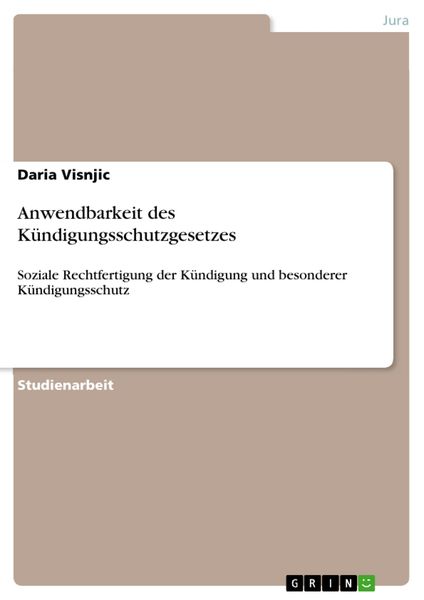 Produktbild: Anwendbarkeit des K&uuml;ndigungsschutzgesetzes