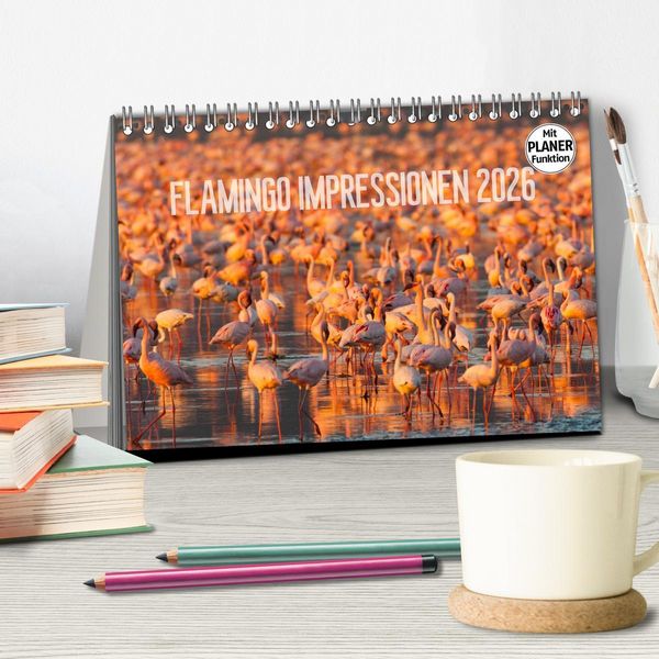 Produktbild: Flamingo Impressionen 2026 (Tischkalender 2026 DIN A5 quer), CALVENDO Monatskalender