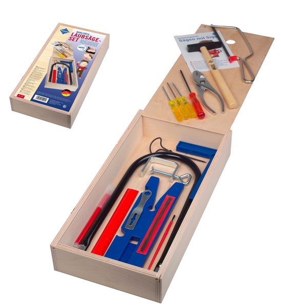 Produktbild: PEBARO 452 - Qualit&auml;ts-Laubs&auml;ge-Set, Holzbox mit Schiebedeckel, 23 Teile, Werkzeugkasten