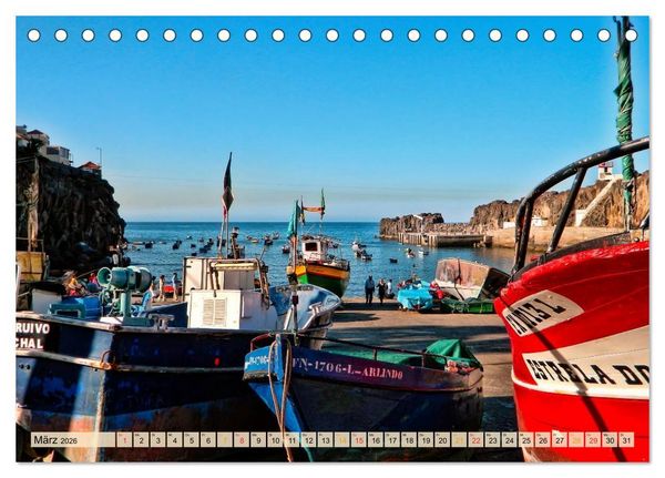 Produktbild: Madeira - blaues Wasser, gr&uuml;ne Berge, bunte Blumen (Tischkalender 2026 DIN A5 quer), CALVENDO Monatskalender