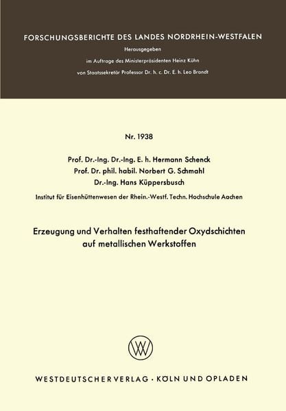 Produktbild: Erzeugung und Verhalten festhaftender Oxydschichten auf metallischen Werkstoffen