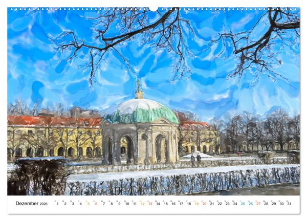 Produktbild: M&uuml;nchen - Bayerns Landeshauptstadt in Aquarellfarben (Wandkalender 2026 DIN A2 quer), CALVENDO Monatskalender