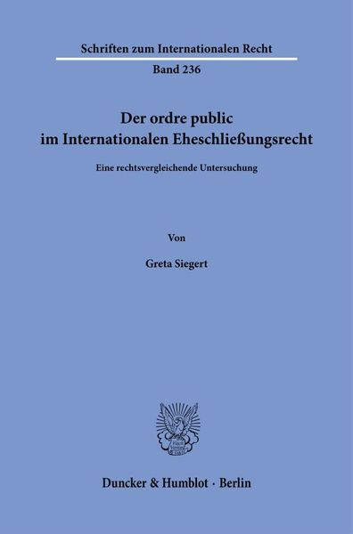 Produktbild: Der ordre public im Internationalen Eheschlie&szlig;ungsrecht.