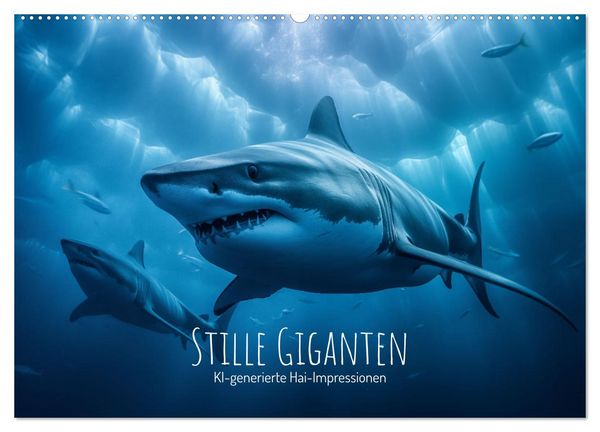 Stille Giganten - KI-generierte Hai-Impressionen (Wandkalender 2026 DIN A2 quer), CALVENDO Monatskalender
