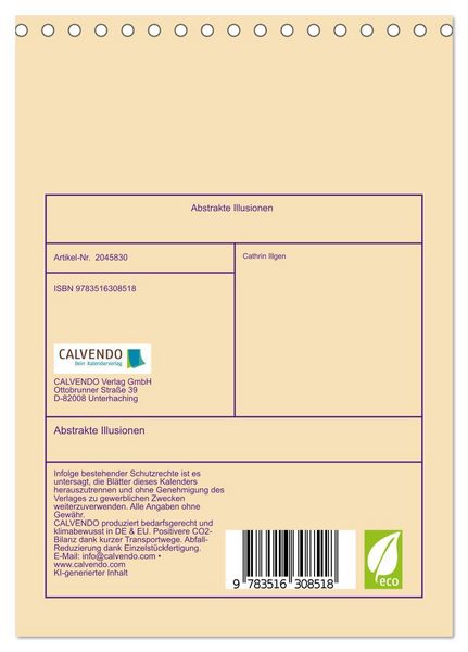 Produktbild: Abstrakte Illusionen (Tischkalender 2026 DIN A5 hoch), CALVENDO Monatskalender