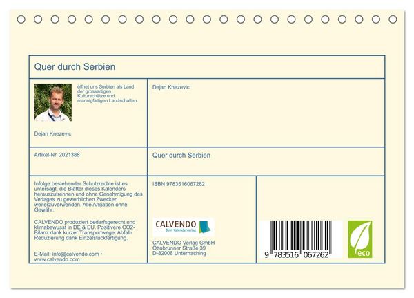 Produktbild: Quer durch Serbien (Tischkalender 2026 DIN A5 quer), CALVENDO Monatskalender