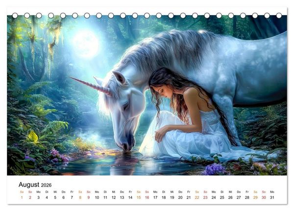 Produktbild: Einhorn-Welten - zwischen Fantasie und Wirklichkeit (Tischkalender 2026 DIN A5 quer), CALVENDO Monatskalender