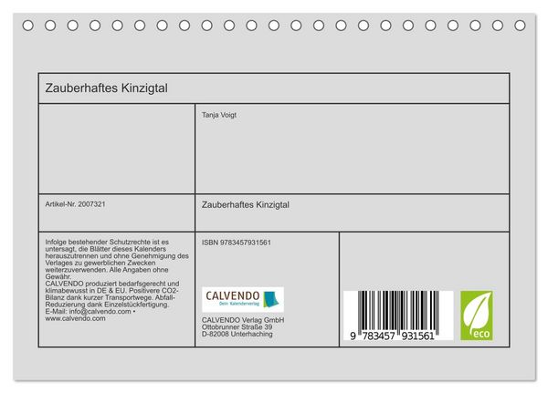 Produktbild: Zauberhaftes Kinzigtal (Tischkalender 2026 DIN A5 quer), CALVENDO Monatskalender
