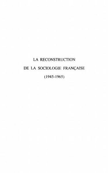 Produktbild: Reconstruction de la sociologie francais