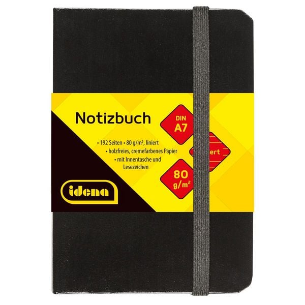 Produktbild: Idena Notizbuch 80g/m&sup2; liniert schwarz DIN A7 192 Seiten