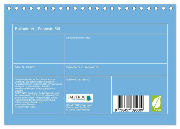 Produktbild: Ballonfahrt - Fantasie Stil (Tischkalender 2026 DIN A5 quer), CALVENDO Monatskalender