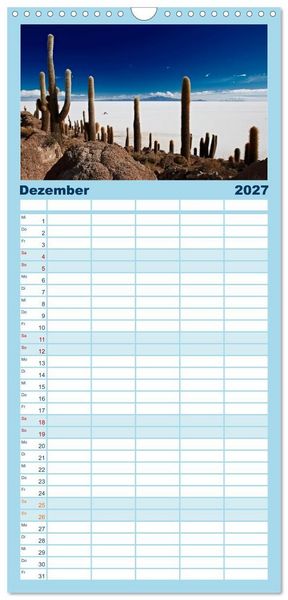 Produktbild: Familienplaner 2027 - Bolivien Andenlandschaften mit 5 Spalten (Wandkalender, 21 x 45 cm) CALVENDO