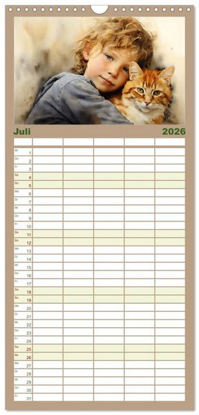 Produktbild: Familienplaner 2026 - Kinder und Tiere mit 5 Spalten (Wandkalender, 21 x 45 cm) CALVENDO