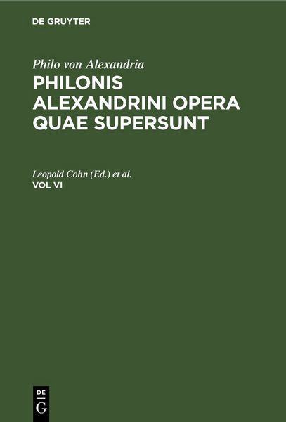 Produktbild: Philonis Alexandrini opera quae supersunt. Vol VI