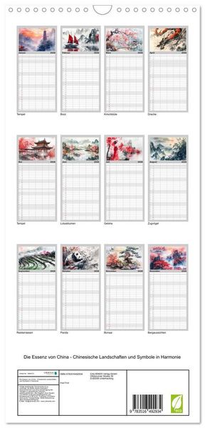 Produktbild: Familienplaner 2026 - Die Essenz von China - Chinesische Landschaften und Symbole in Harmonie mit 5 Spalten (Wandkalender, 21 x 45 cm) CALVENDO