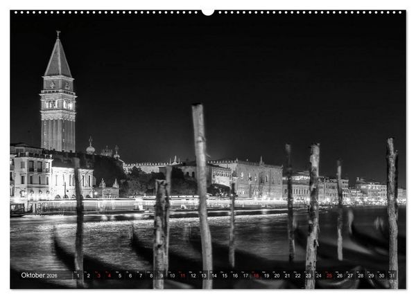 Produktbild: Leuchtendes Venedig &hellip;in monochrom (hochwertiger Premium Wandkalender 2026 DIN A2 quer), Kunstdruck in Hochglanz