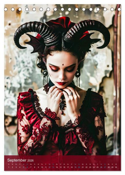 Produktbild: Teuflische Gothics - Gothic, Girls und H&ouml;rner (Tischkalender 2026 DIN A5 hoch), CALVENDO Monatskalender